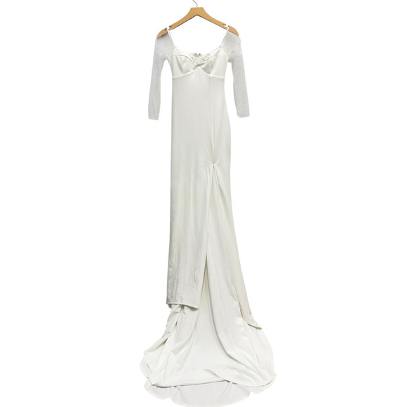 Lulus Eternally Beloved White Mesh Off-the-Shoulder Pearl Maxi Dress M NWT - Picture 5 of 10